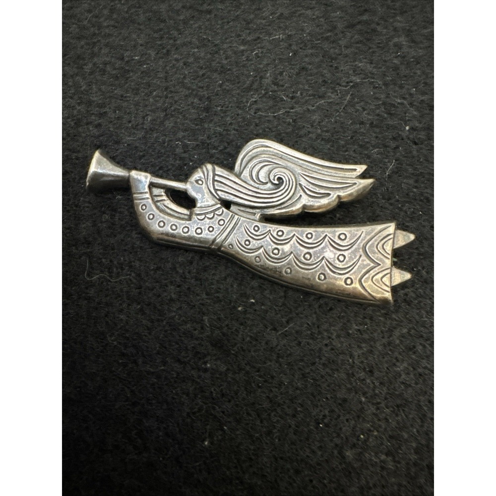 Vintage James Avery Brooch Pin Sterling Silver Angel with Horn Retired 2.75"